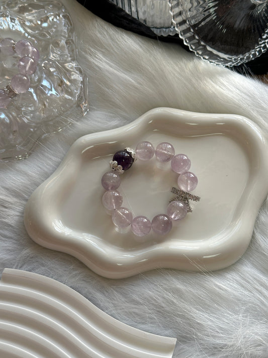 Lavender Amethyst with bow charm crystal bracelet (Elastic)