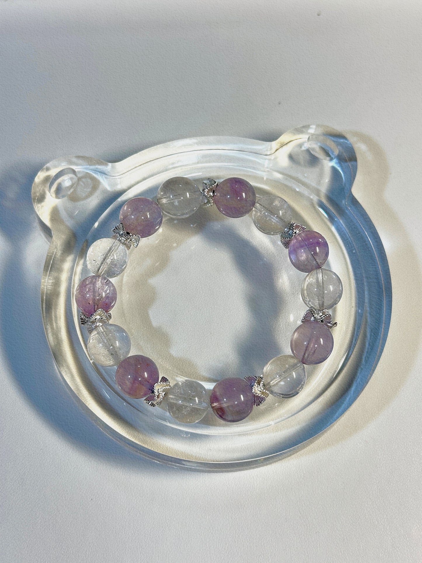 Lavender amethyst with snow quartz crystal bracelet (Elastic)