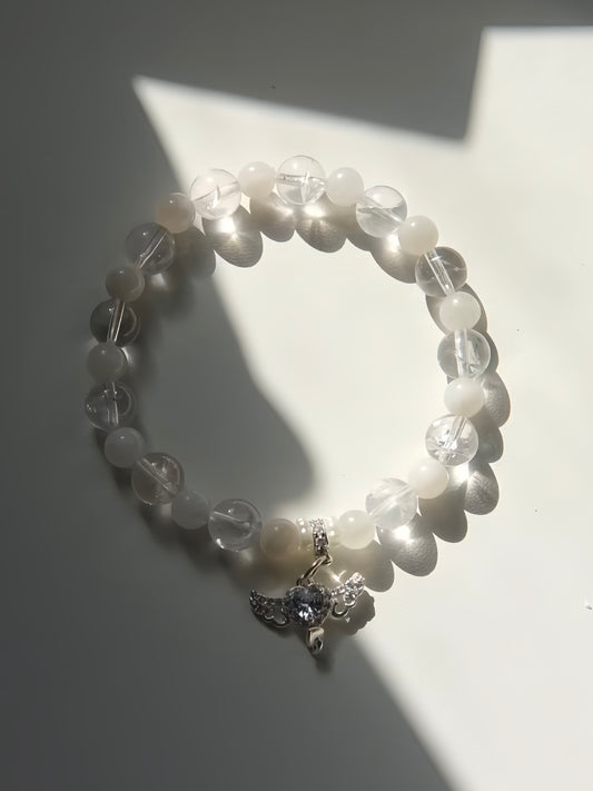 White moonstone with clear quartz crystal bracelet (Elastic)